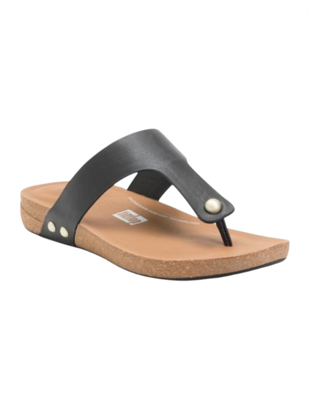 (New) FitFlop –‎ iQushion Leather Toe-Post Sandals (Black) – Women's 7